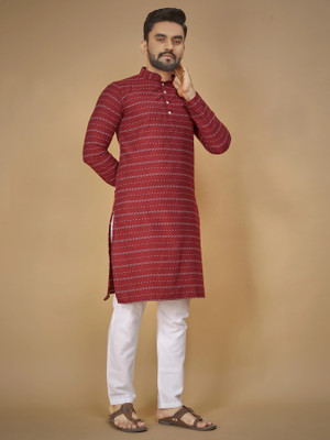 ZURIKA FASHION Men Embroidered A-line Kurta(Red)
