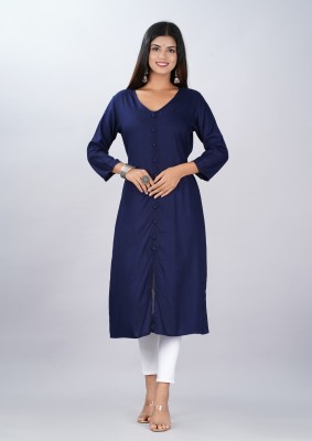 SRV FASHION Women Solid Frontslit Kurta(Blue)