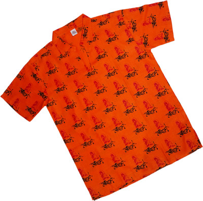 AXOLOTL Men Printed Straight Kurta(Orange)