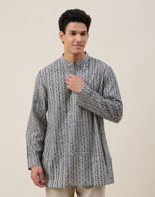 Fabindia Men Printed Straight Kurta(Beige)