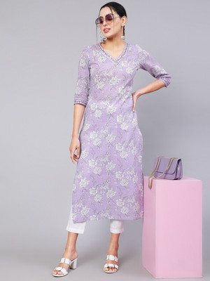 Gulmehendi Women Printed Straight Kurta(Purple)