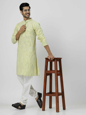 Rohilcrust Men Striped Straight Kurta(Yellow)