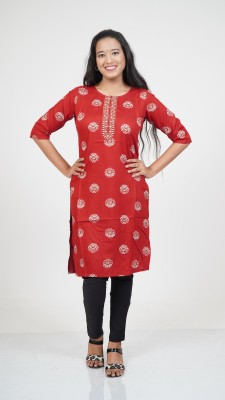 THE SWADES STYLE Women Printed Straight Kurta(Red)