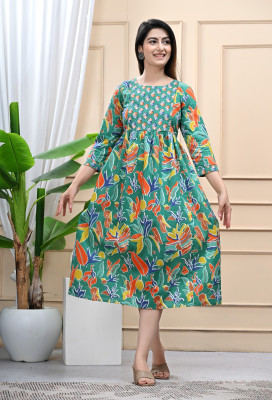 Anuvan Vastra Women Floral Print Anarkali Kurta(Light Green)