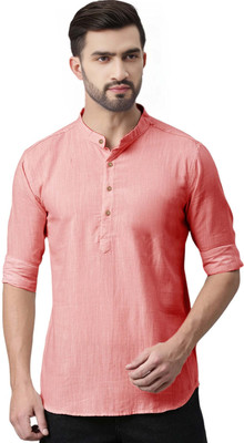 BHUVIKOO Men Solid A-line Kurta(Pink)