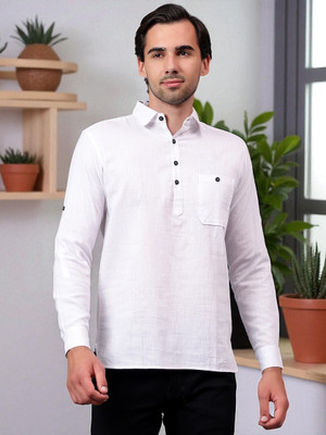 FireFish Men Solid A-line Kurta(White)