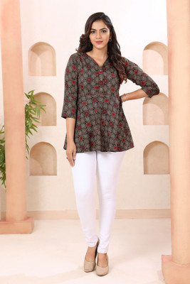 Keshubaba Women Printed Straight Kurta(Brown)