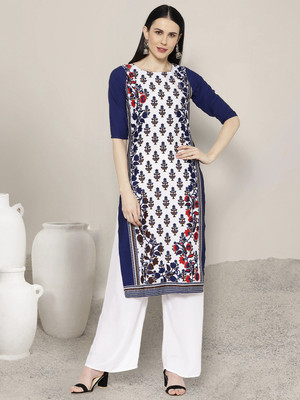 EthnicBasket Women Printed A-line Kurta(Dark Blue)