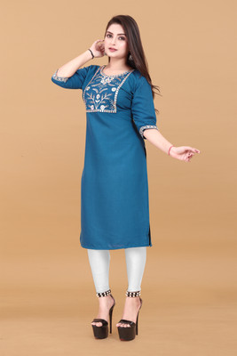 Jayshree Fab Women Embroidered A-line Kurta(Blue)