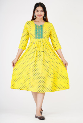 ETHNICSTORE Women Printed Anarkali Kurta(Yellow)