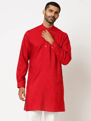 Indivisual Men Solid A-line Kurta(Red)