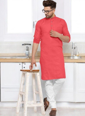 Rashmi Genz Men Printed Straight Kurta(Pink)