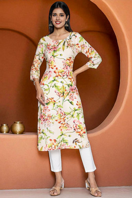 Aurelia Women Floral Print Straight Kurta(Pink)