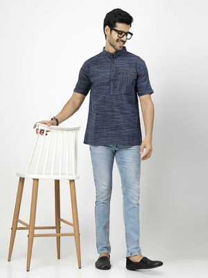 Rohilcrust Men Striped Straight Kurta(Dark Blue)