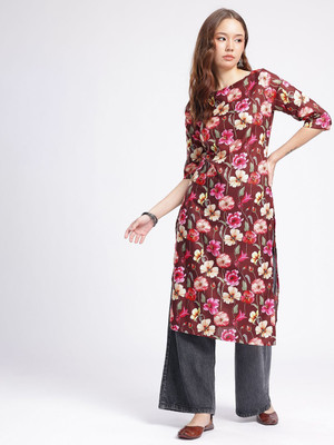 Anouk Rustic Women Floral Print Straight Kurta(Multicolor)