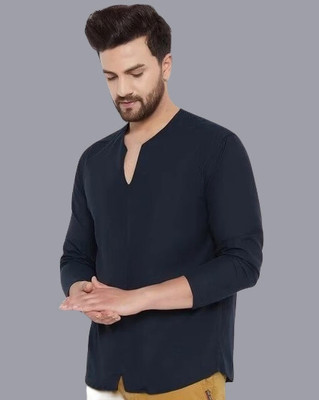 COSLETIC Men Solid Straight Kurta(Blue)