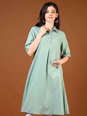 V-MART Women Printed A-line Kurta(Green)