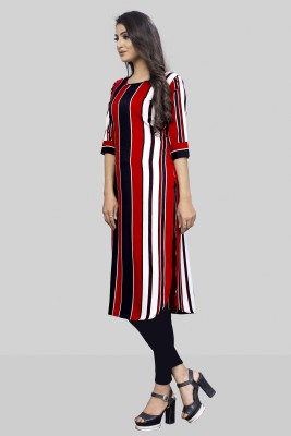 Hiral Creation Women Striped Straight Kurta(Red, Black)