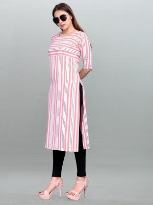 Hiral Creation Women Striped Straight Kurta(Pink)