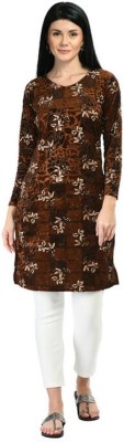 KAYU Women Floral Print Straight Kurta(Brown)