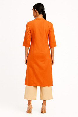 Clothing Stories Women Solid Straight Kurta(Orange)