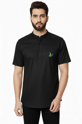 ZAKOD Men Printed, Solid Straight Kurta(Black)