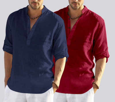 ZARTHA Men Solid Straight Kurta(Dark Blue, Maroon)