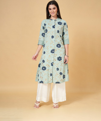 Rangmanch by Pantaloons Women Printed Frontslit Kurta(Green)