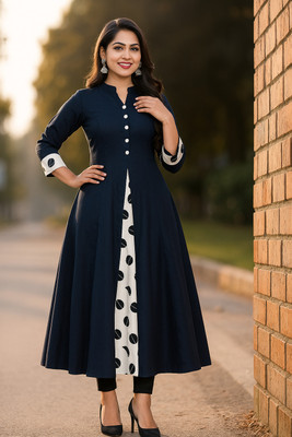 SAKSHI FASHION Women Polka Print A-line Kurta(Dark Blue)