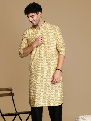 Sanwara Men Printed Straight Kurta(Beige)