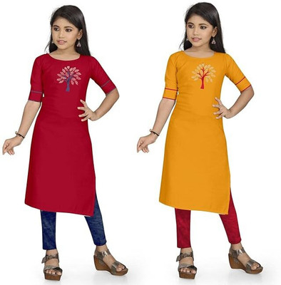 vishvoham Girls Printed Straight Kurta(Multicolor)