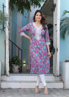 Gf Gul Fashion Women Printed Straight Kurta(Pink)