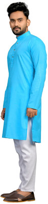 Vibhuti Men Solid Straight Kurta(Light Blue)