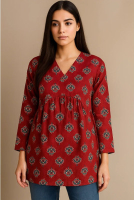 ARIZO Women Printed A-line Kurta(Red)