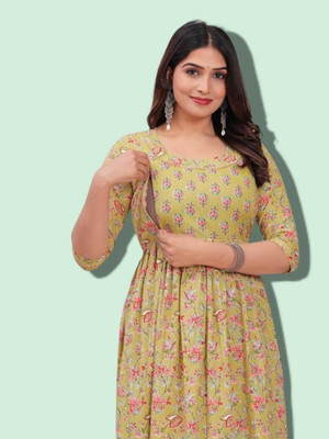 HOUSE OFF COMMON Women Printed Anarkali Kurta(Yellow)