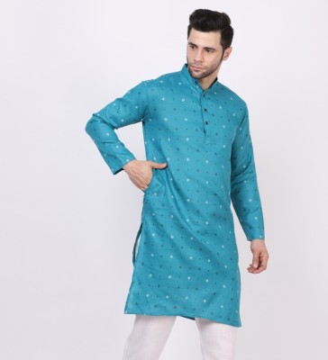 Chjgiok Creation Men Printed Straight Kurta(Blue)