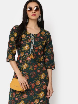 V-MART Women Printed A-line Kurta(Green)