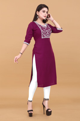 ANITA LYCRA Women Embroidered A-line Kurta(Purple)
