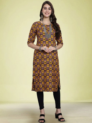 Moda Rapido Men Geometric Print Straight Kurta(Yellow)