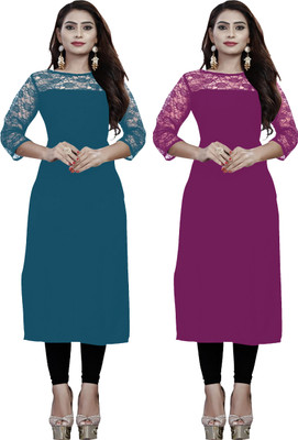 Maheshvi Women Solid Straight Kurta(Purple)