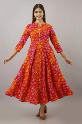 AnviTextile Women Printed Flared Kurta(Multicolor)