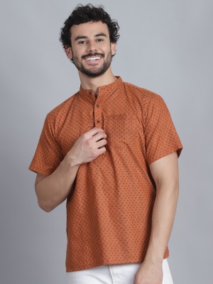 Aarsha Men Printed Straight Kurta(Brown)