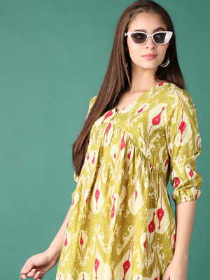 V-MART Women Printed A-line Kurta(Green)