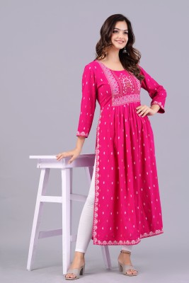 Saabhi Women Printed Ethnic Dress Kurta(Pink)