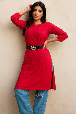 Pehla Nasha Women Self Design Straight Kurta(Red)