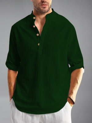 Navkanj Men Solid Straight Kurta(Dark Green)