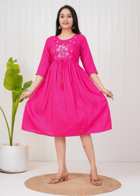 ANEKTA Women Embroidered Anarkali Kurta(Pink)