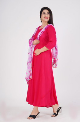 Hegza Women Solid Anarkali Kurta(Pink)