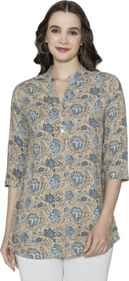 Bonjour Women Printed Straight Kurta(Beige)