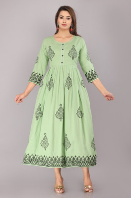 priyagani Women Printed Anarkali Kurta(Green)